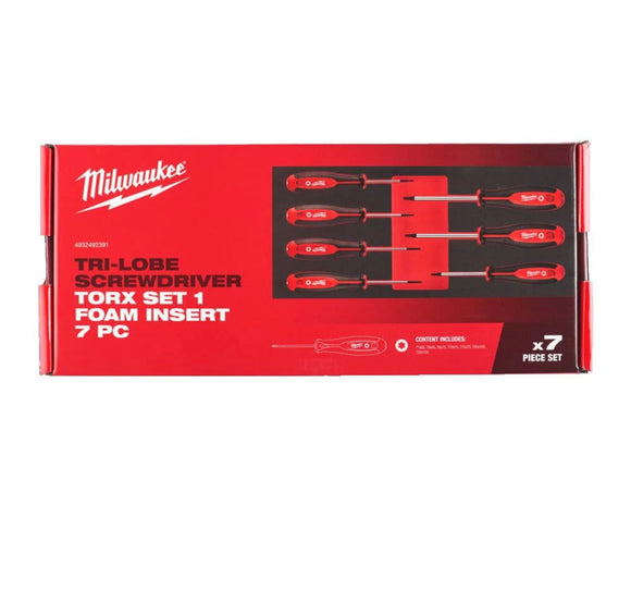 Milwaukee 7 Piece Torx Screwdriver Set in Foam T7 - T25