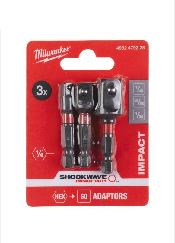 MILWAUKEE 3 PIECE SHOCKWAVE IMPACT DUTY ADAPTOR SET